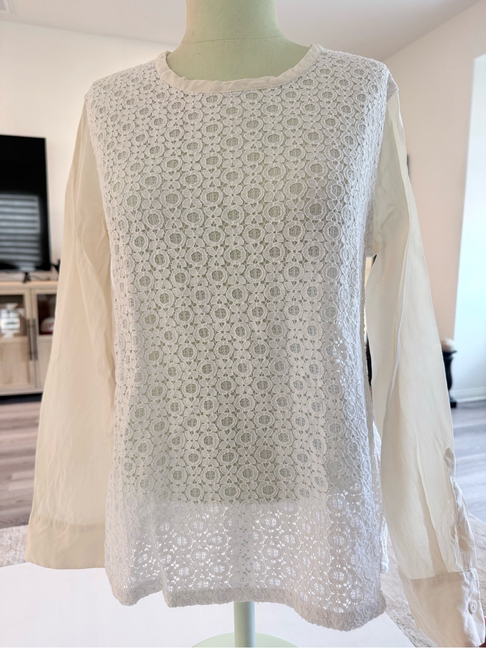 Equipment long sleeve blouse lightweight floral lace overlay top